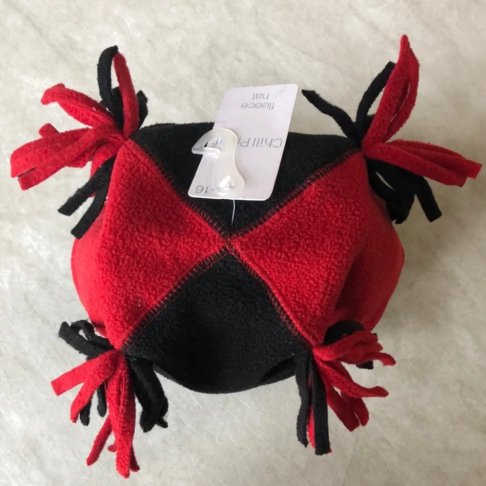 Youth/Jovenes Unisex Winter Fleece Jester Hat - Red, & Black Size 4-16